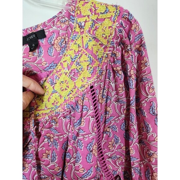 J. Crew Embroidered Romper in Pink Vines Block Print 6 - Picture 4 of 10